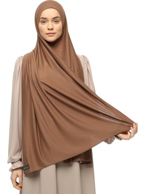 Altobeh Hazır Pratik Geçmeli Lüks Organik Düz Penye Şal Eşit Hizalı-Açık Çikolata