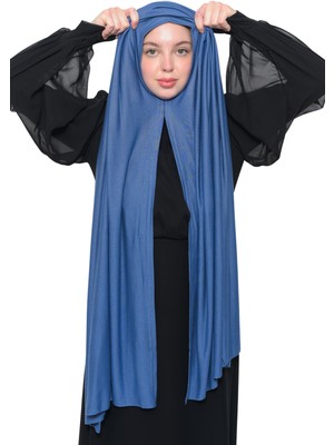 Altobeh Hazır Pratik Geçmeli Lüks Organik Düz Penye Şal Eşit Hizalı-Kot Rengi