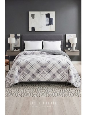 Sleep Garden Yatak Örtüsü/battaniye Gri Kareli Peluş Çift Taraflı