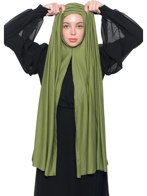 Altobeh Hazır Pratik Geçmeli Lüks Organik Düz Penye Şal Eşit Hizalı-Fıstık Yeşili