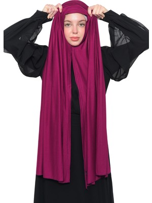 Altobeh Hazır Pratik Geçmeli Lüks Organik Düz Penye Şal Eşit Hizalı-Koyu Fuşya