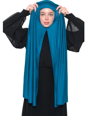 Altobeh Hazır Pratik Geçmeli Lüks Organik Düz Penye Şal Eşit Hizalı-Açık Petrol