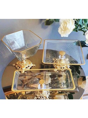 UltraMint Gold 3 Parça Pasta ve Kurabiye Sunum Seti, Şık ve Kullanışlı Tasarım