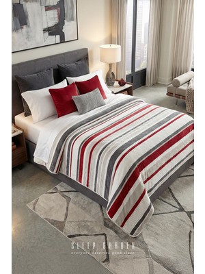 Sleep Garden Yatak Örtüsü/battaniye Kırmızı Çizgili Peluş Çift Taraflı