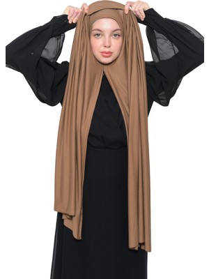 Altobeh Hazır Pratik Geçmeli Lüks Organik Düz Penye Şal Eşit Hizalı-Çikolata