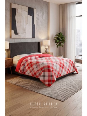Sleep Garden Yatak Örtüsü/battaniye Kırmızı Kareli Peluş Çift Taraflı