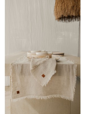 Barine Keten Karışımlı Kenar Püsküllü Runner Naturel