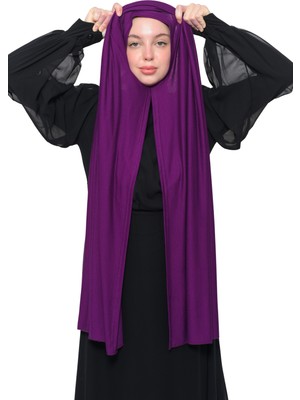 Altobeh Hazır Pratik Geçmeli Lüks Organik Düz Penye Şal Eşit Hizalı-Açık Mürdüm