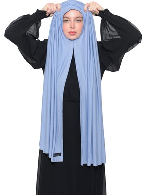 Altobeh Hazır Pratik Geçmeli Lüks Organik Düz Penye Şal Eşit Hizalı-Gök Mavisi
