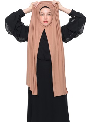 Altobeh Hazır Pratik Geçmeli Lüks Organik Düz Penye Şal Eşit Hizalı-Bej