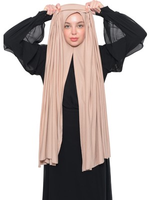Altobeh Hazır Pratik Geçmeli Lüks Organik Düz Penye Şal Eşit Hizalı-Açık Bej