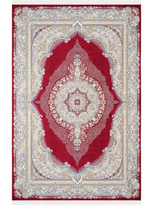 Cool Halı Zerabi Kırmızı Klasik Salon Halısı Çerçeveli Göbekli Parlak Dokuma Lüks Vintage Oturma Odası Halısı