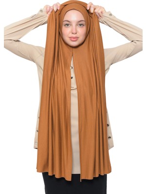 Altobeh Hazır Pratik Geçmeli Lüks Organik Düz Penye Şal Eşit Hizalı-Taba