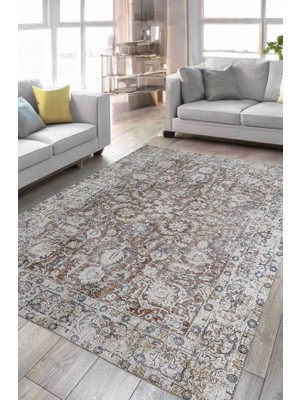 Çam Halı Anatolia 32-044 Etnik Eskitme Desenli Dokuma Tabanlı Yıkanabilir Şönil Salon ve Oda Halısı