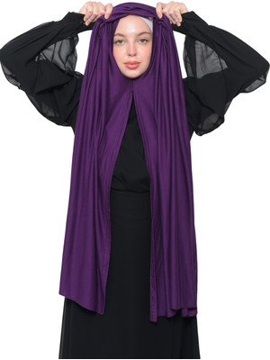 Altobeh Hazır Pratik Geçmeli Lüks Organik Düz Penye Şal Eşit Hizalı-Mürdüm