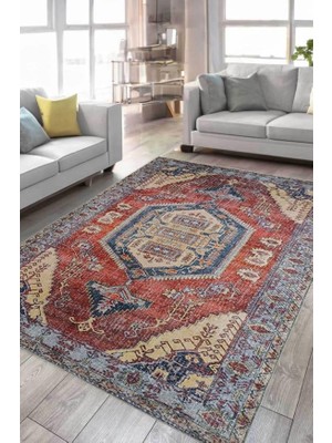 Çam Halı Anatolia 32-032 Etnik Eskitme Desenli Dokuma Tabanlı Yıkanabilir Şönil Salon ve Oda Halısı