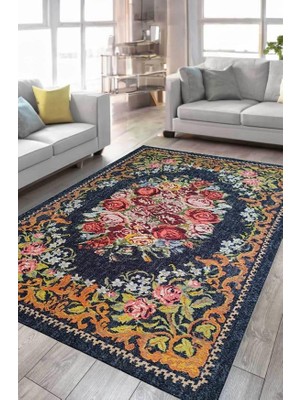 Çam Halı Anatolia 32-028 Karabağ Halısı Desenli Dokuma Tabanlı Yıkanabilir Şönil Salon ve Oda Halısı