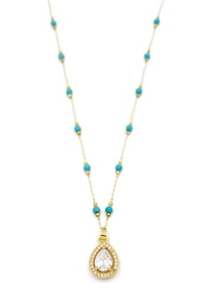 Remstdrk Turkuaz Boncuklu Kolye - Altın