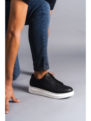 Zapatos SLW151 Boost Bağcıklı Cilt Erkek Günlük Sneaker Ayakkabı Cbt - Siyah