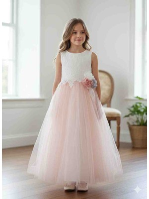 Karınca Kız Çocuk Pul ve Tül Detaylı Abiye Elbise