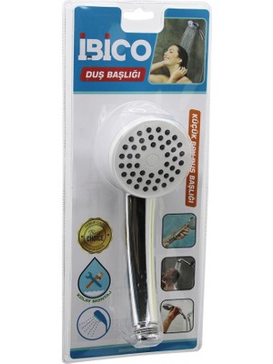 MERİVİA Küçük Boy Yuvarlak - Bombeli=6.7cm Duş Başlık Vakumlu Krom Gövde - Beyaz Zemin - Siyah Iğne Sap:11.5cm (5405)