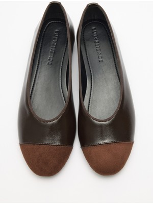 Lutvelizade Babet 2605 - Oval Burun Süet Detaylı Acı Kahve Kadın Babet