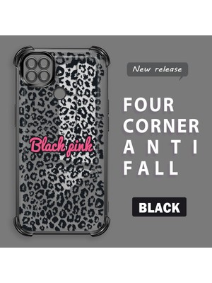 Ucuc Redmi 10A Uyumlu Şeffaf Silikon Köşe Koruma Lens Korumalı Elektroplatlı Kenar Kılıf Leopar Desen