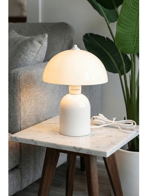 Marrien Luna Abajur  Krem Metal Gövdeli - 25 cm - Oturma Odası & Yatak Odası & Salon Aydınlatma