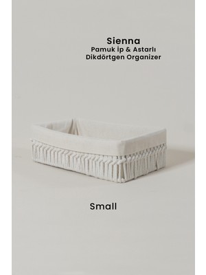 Marrien Sienna Organizer El Yapımı Ekru Pamuk İp  Astarlı Dolap İçi Sepet Metal 26x18x6 cm
