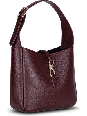 PLM Her Kombine Uyum Sağlayan Klasik Hakiki Deri Kadın Omuz Çantası – Azura - Bordo Renk