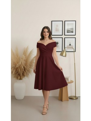 Rokka Moda Kayık Yaka Midi Elbise