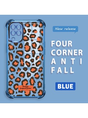 Ucuc Samsung Galaxy A12/M12 Uyumlu Şeffaf Silikon Köşe Koruma Lens Korumalı Elektroplatlı Kenar Kılıf Leopar Desen