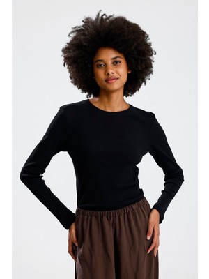 Rose Arya Siyah Uzun Kol Basic Tshirt