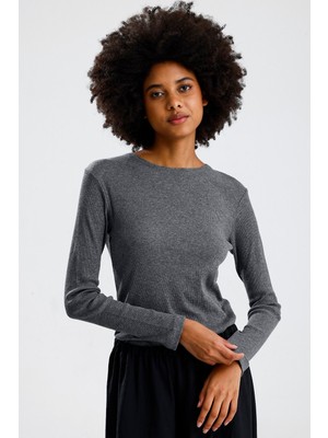 Rose Arya Gri Uzun Kol Basic Tshirt
