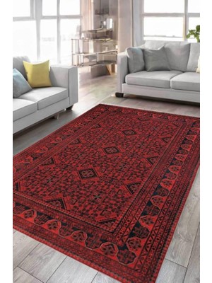 Çam Halı Anatolia 32-077 Etnik Afgan Halısı Desenli Dokuma Tabanlı Yıkanabilir Şönil Salon ve Oda Halısı