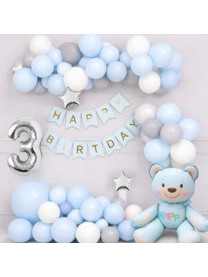 Sinda Oturan Mavi Ayıcık Doğum Günü Partisi Seti- Yaş Günü Konsepti, Oturan Ayıcık