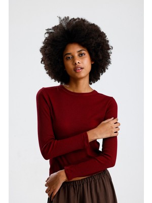Rose Arya Bordo Uzun Kol Basic Tshirt