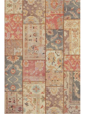 Çam Halı Anatolia 32-031 Etnik Eskitme Patchwork Desenli Dokuma Tabanlı Yıkanabilir Şönil Salon ve Oda Halısı