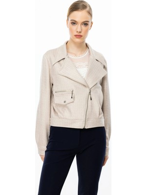 Ekol Kadın Baskılı Kum Renk Nubuk Ceket 06012