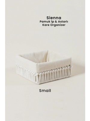 Marrien Sienna El Yapımı Organizer Natural Pamuk İp  Astarlı Metal Sepet 18x18x8 cm