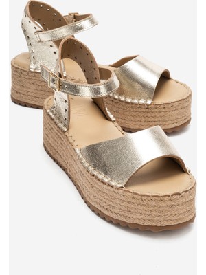 Luvi Serez Altın  Deri Kadın Hasır Dolgu Taban Sandalet
