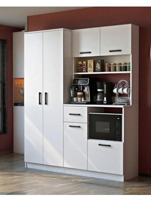 Moonlife Stella 6 Kapak Tek Çekmeceli Dolaplı Kahve Köşesi Beyaz