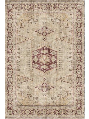 Çam Halı Anatolia 32-041 Etnik Eskitme Desenli Dokuma Tabanlı Yıkanabilir Şönil Salon ve Oda Halısı