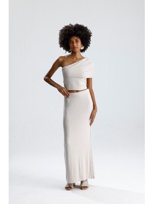 Rose Arya Taş Uzun Yırtmaçlı Düz Etek