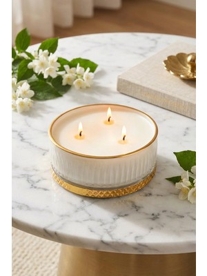 The Groove Yasemin Kokulu Krem Gold Gloria 13 X 5,5 Cm Dekoratif Kokulu Cam Mum