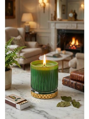 The Groove Paçuli Kokulu Yaprak Yeşili Gold Gloria 8,5 X 9,5 Cm Dekoratif Kokulu Cam Mum