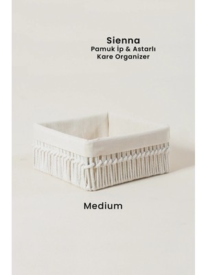 Marrien Sienna El Yapımı Organizer Natural Pamuk İp  Astarlı Metal Sepet 22x22x10 cm