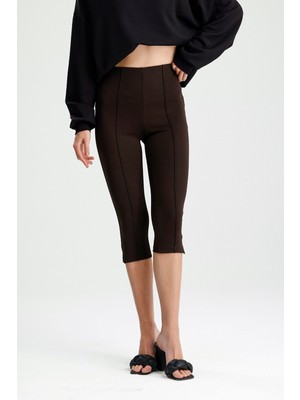 Rose Arya Kahve Paça Yırtmaçlı Kapri Tayt