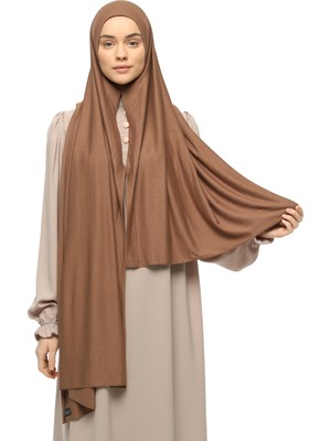 Altobeh Hazır Pratik Geçmeli Lüks Organik Düz Penye Şal Çapraz Hizalı-Açık Çikolata