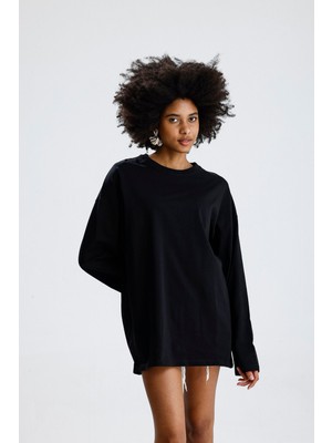 Rose Arya Oversize Siyah Uzun Kollu Tshirt